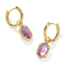 Load image into Gallery viewer, Hallie Huggie Earrings Gold Purple Watercolor Illusion
