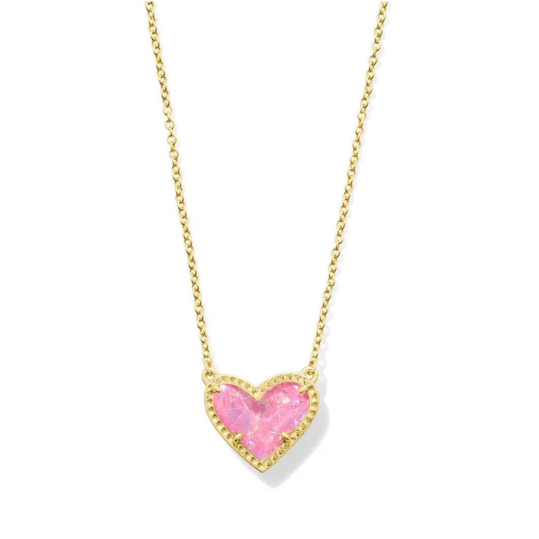 Ari Heart Gold Pendant Necklace in Pink Iridescent