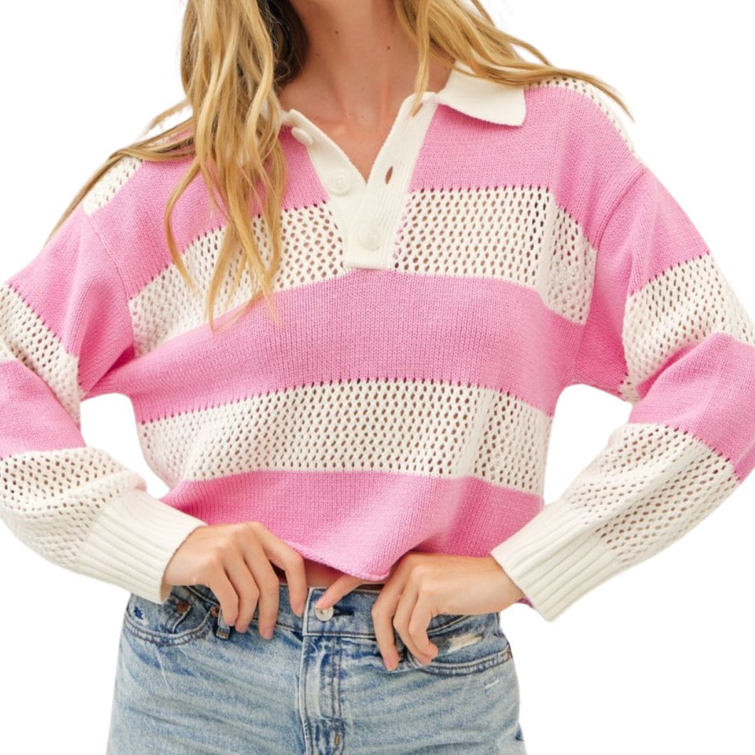 Rugby Style Wide Stripe Lightweight Sweater