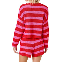 Load image into Gallery viewer, Red &amp; Pink Striped Knit Short Set
