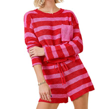 Load image into Gallery viewer, Red &amp; Pink Striped Knit Short Set
