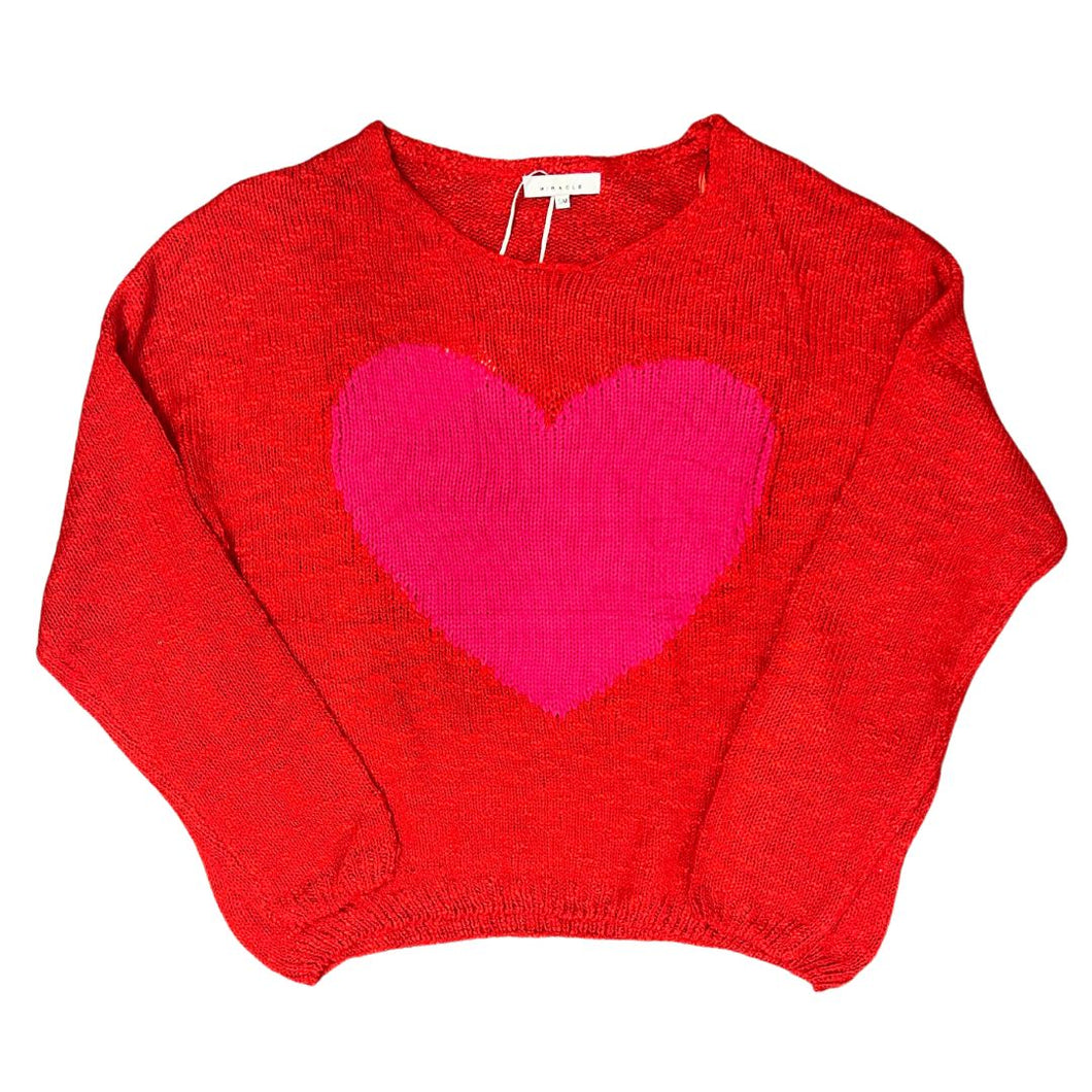 Red&Pink Heart Sheer Sweater Top