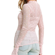 Load image into Gallery viewer, Cute Mesh Heart Flocking High Neck Design Long Sleeve Fitted
