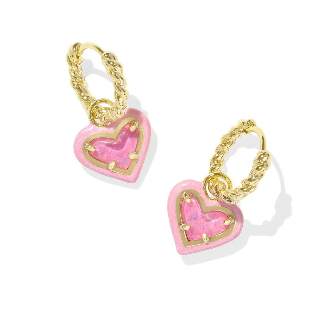 Ari Heart Gold Enamel Frame Huggie Earrings in Pink