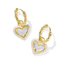 Load image into Gallery viewer, Ari Heart Gold Enamel Frame Huggie Earrings in Ivory Mother of Pearl
