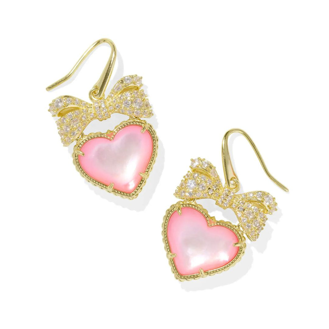 Haisley Heart Gold Drop Earrings in Blush Ivory Mother of Pearl