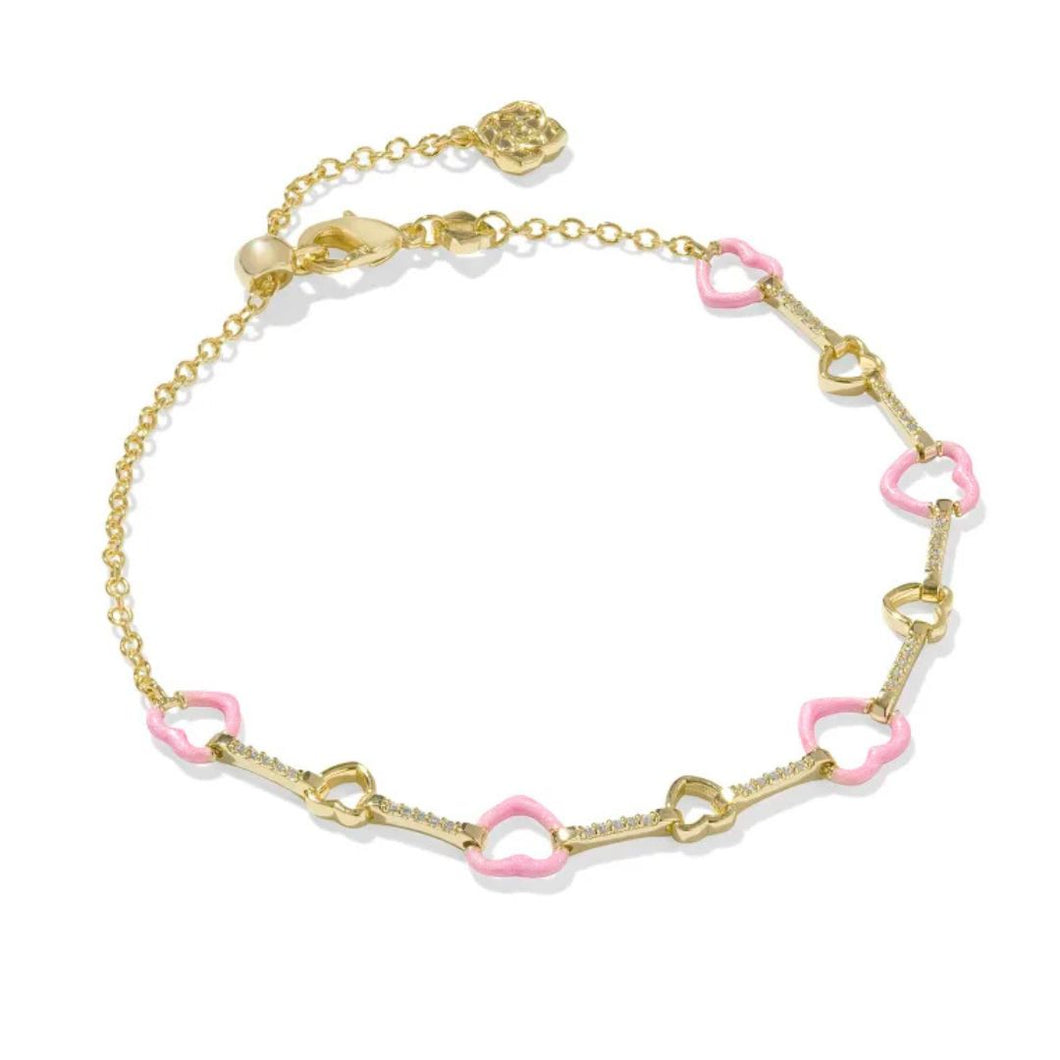 Haisley Heart Gold Delicate Chain Bracelet in Pink