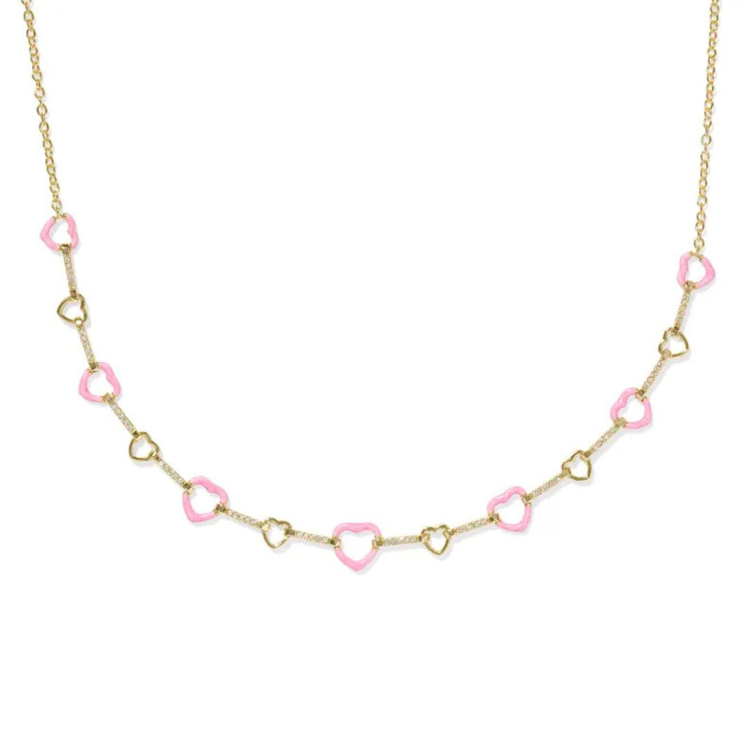 Haisley Heart Gold Strand Necklace in Pink Pearlescent