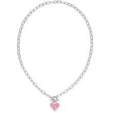 Load image into Gallery viewer, Ari Heart Silver Enamel Frame Link and Chain Necklace in Pink
