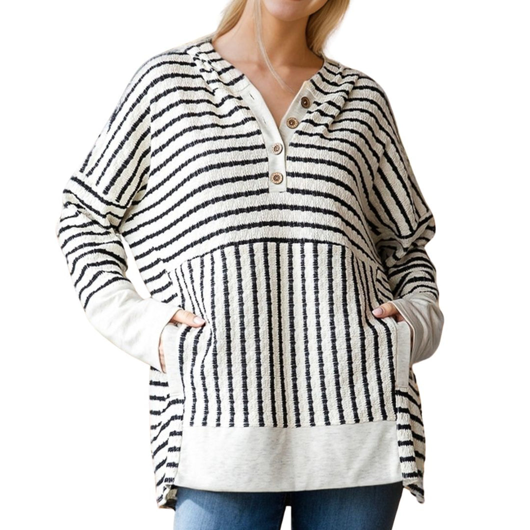 Striped Contrast Hoodie Top