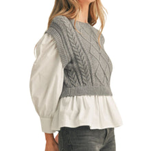 Load image into Gallery viewer, Cable Knit Sweater with Blouse
