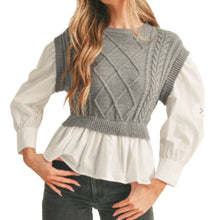 Load image into Gallery viewer, Cable Knit Sweater with Blouse
