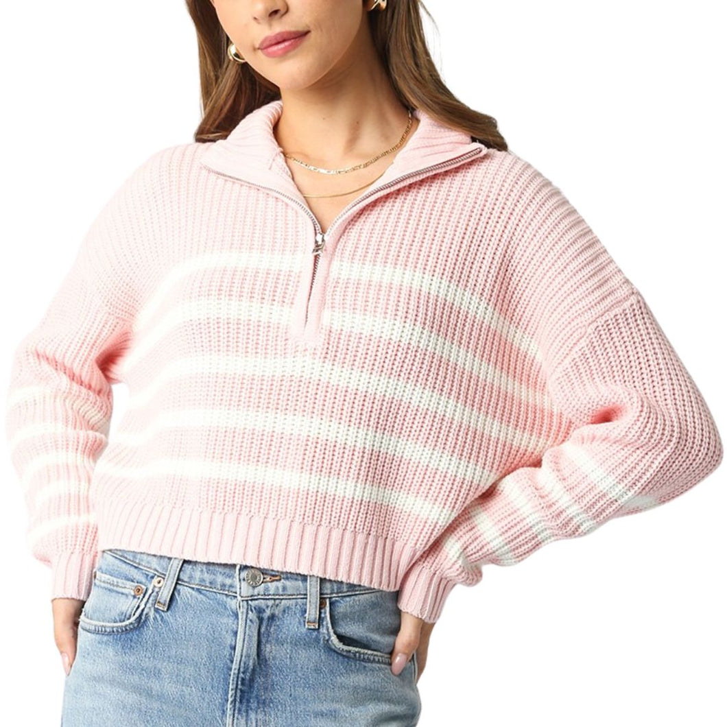 Olivaceous Stripe Quarter Zip Sweater