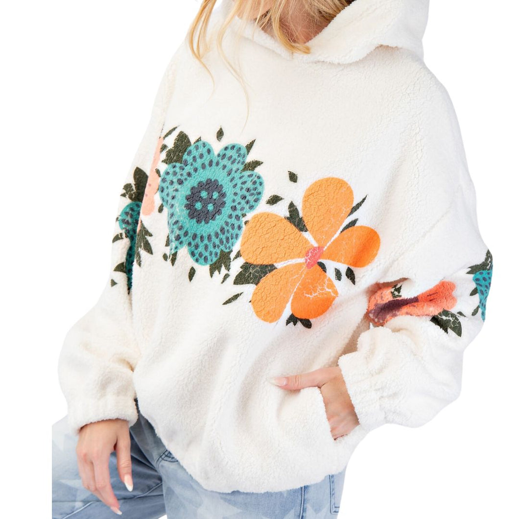 Easel Hibiscus Print Fleece Pullover