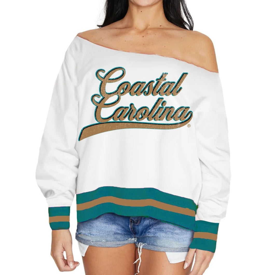 Coastal Carolina Distressed Off the Shoulder Sweatshirt