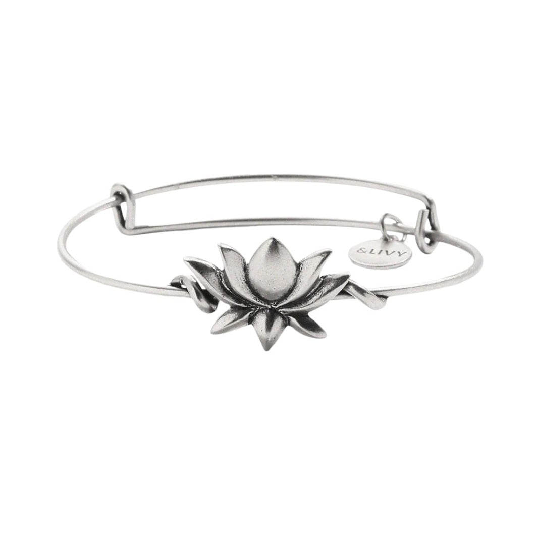 &LIVY Lotus Symbol Wrap Expandable Bangle-Antique Silver