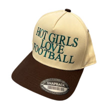 Load image into Gallery viewer, Teal Embroidered Hot Girls Love Football Trucker Hat
