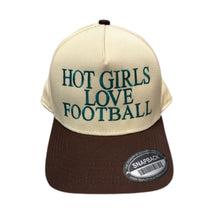 Load image into Gallery viewer, Teal Embroidered Hot Girls Love Football Trucker Hat
