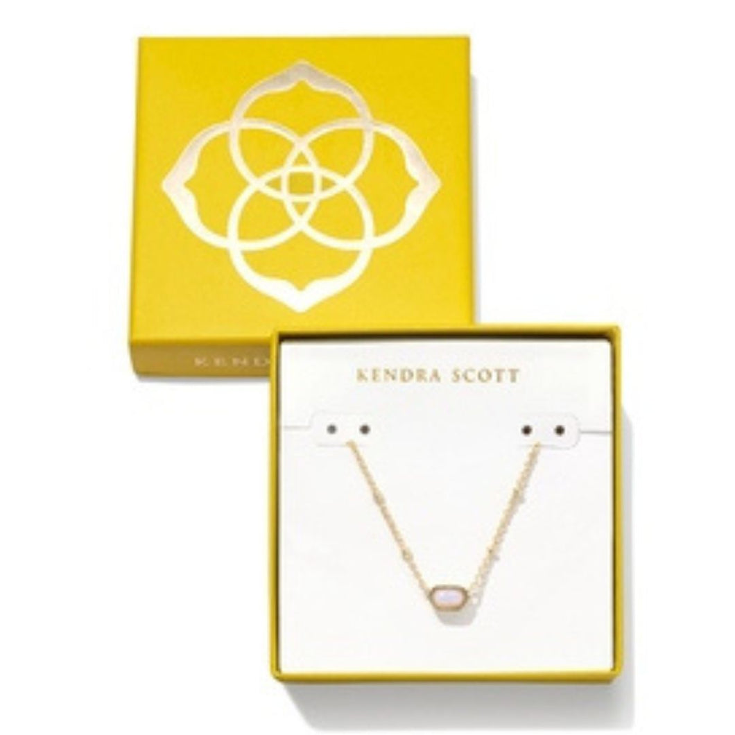 Kendra Scott Boxed Mini Elisa Gold Pink Opalite Crystal Necklace