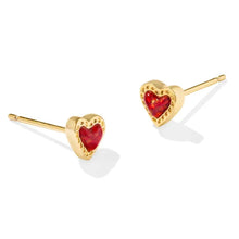 Load image into Gallery viewer, Mini Ari Heart Gold Stud Earrings in Red Kyocera Opal
