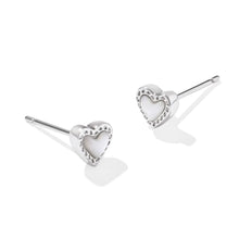 Load image into Gallery viewer, Mini Ari Heart Silver Stud Earrings in Ivory Mother-of-Pearl
