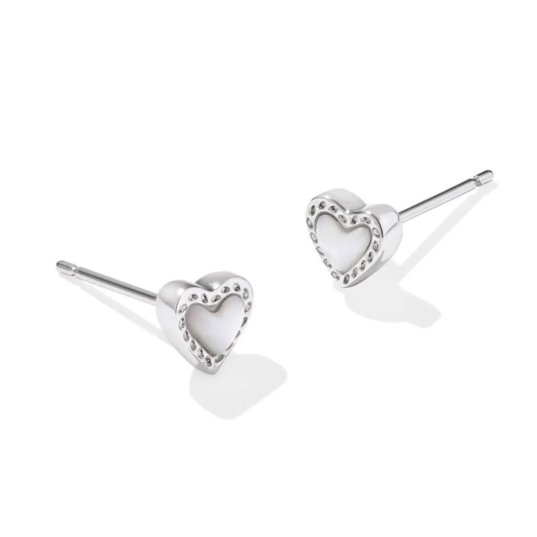 Mini Ari Heart Silver Stud Earrings in Ivory Mother-of-Pearl