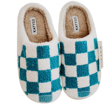 Load image into Gallery viewer, Teal Checkered Pattern Slippers
