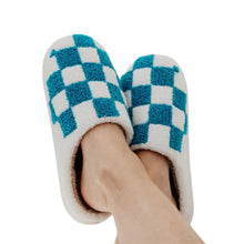 Load image into Gallery viewer, Teal Checkered Pattern Slippers
