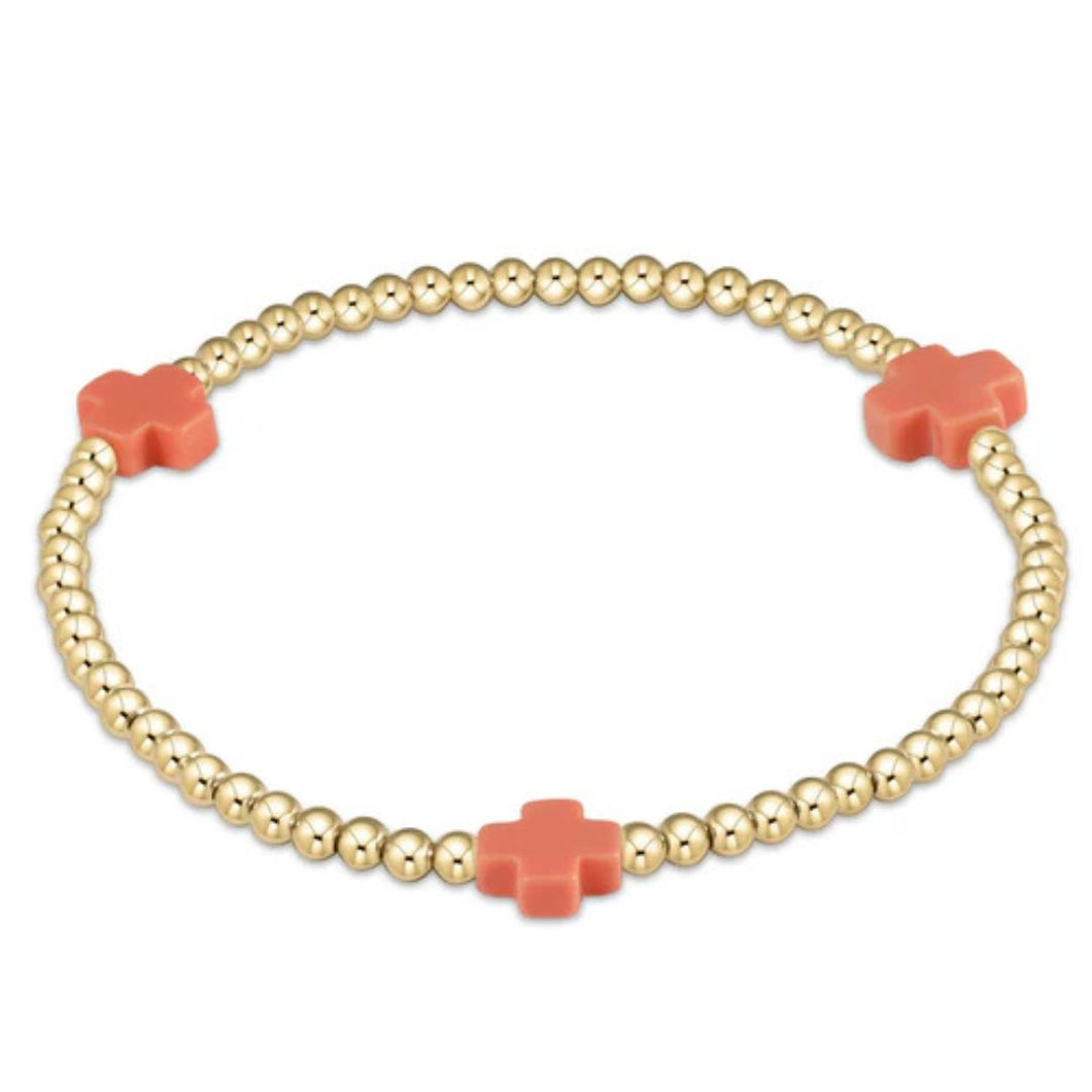 enewton Signature Cross Gold Pattern 3mm Bead Bracelet-Coral