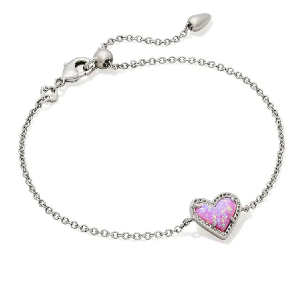 Ari Heart Silver Delicate Chain Bracelet in Bubblegum Pink