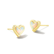 Load image into Gallery viewer, Framed Ari Heart Gold Stud Earrings in White Opalescent
