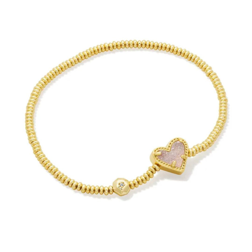 Ari Heart Gold Stretch Bracelet in Iridescent Drusy