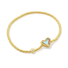 Load image into Gallery viewer, Ari Heart Gold Stretch Bracelet in Dichroic Glass
