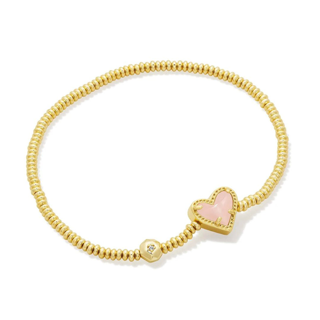 Ari Heart Gold Stretch Bracelet in Rose Quart