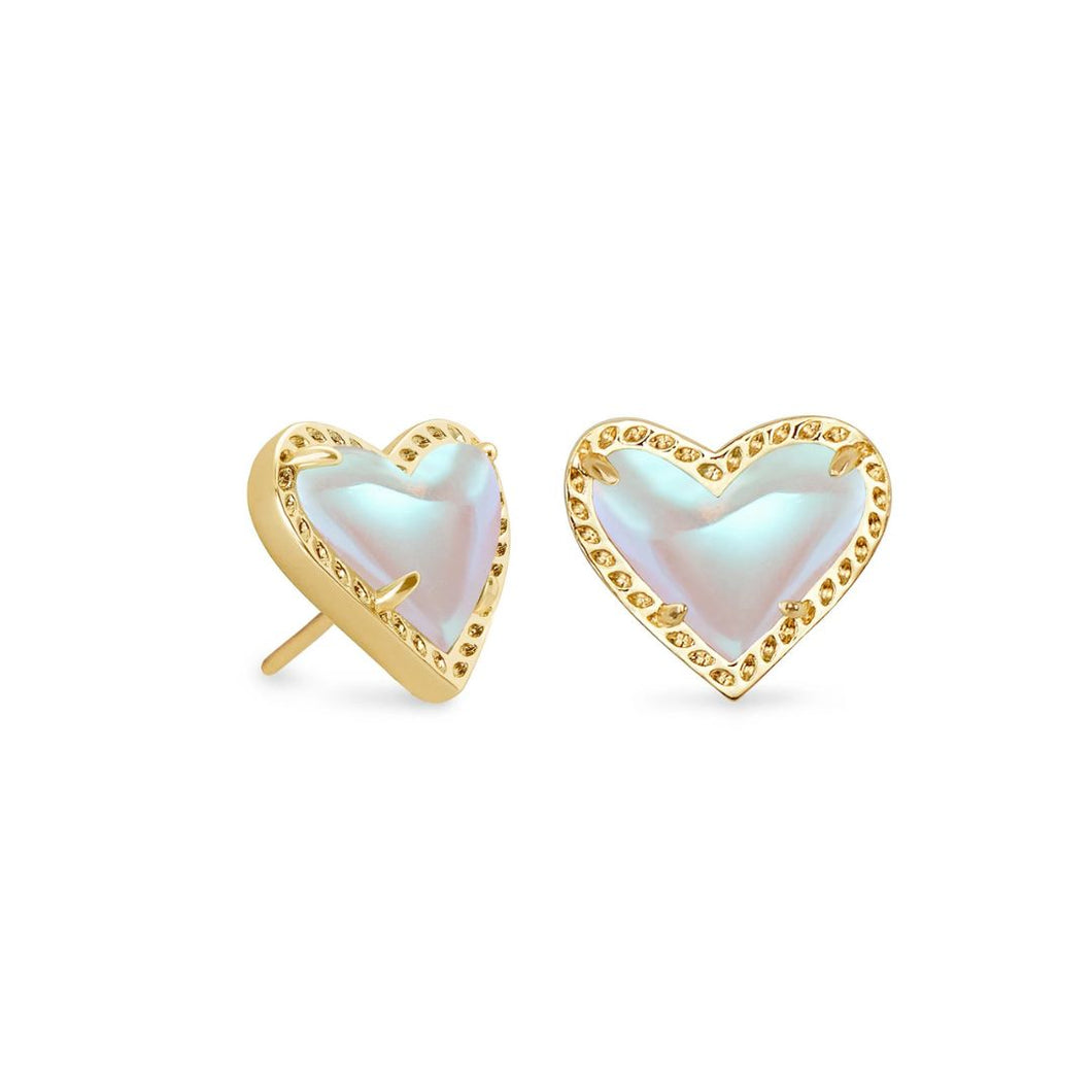 Ari Heart Gold Stud Earrings in Dichroic Glass