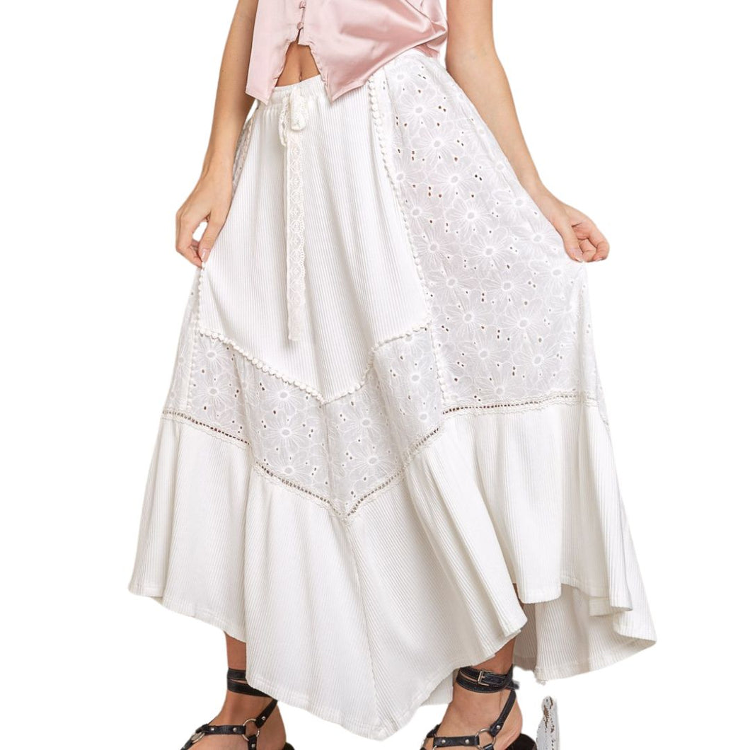 Long Skirt with Eyelet Contrast Detail