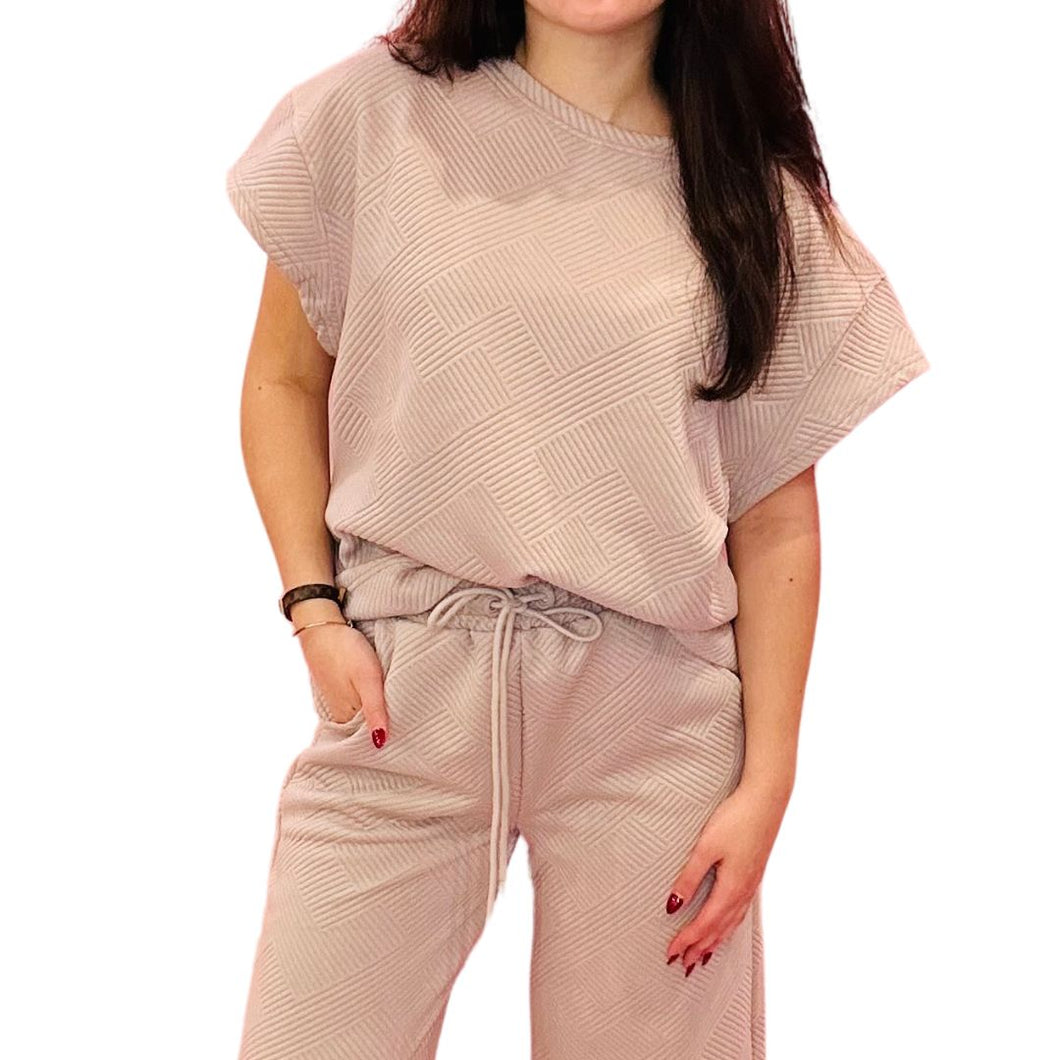 Textured Loose Fit Top & Cropped Wide Pant Set