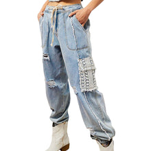 Load image into Gallery viewer, Denim &amp; Crochet Joggers

