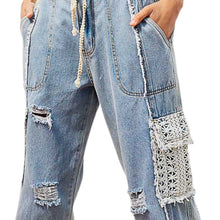 Load image into Gallery viewer, Denim &amp; Crochet Joggers
