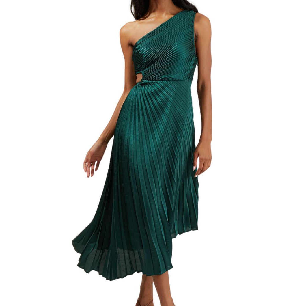 Pleated One Shoulder Maxi Dress