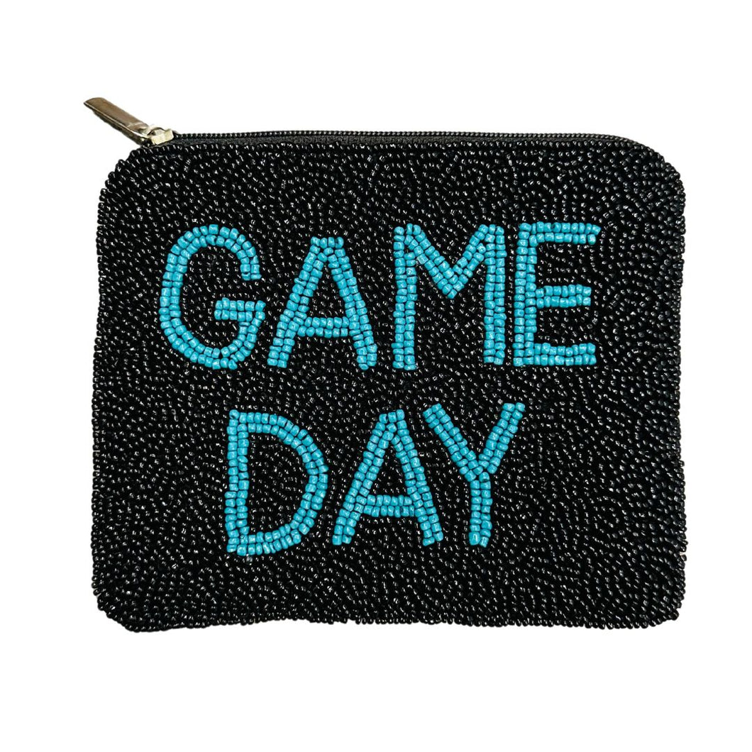 Black Game Day Beaded Coin Purse