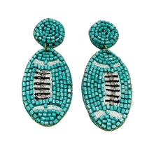 Load image into Gallery viewer, Beaded Teal Football Earrings
