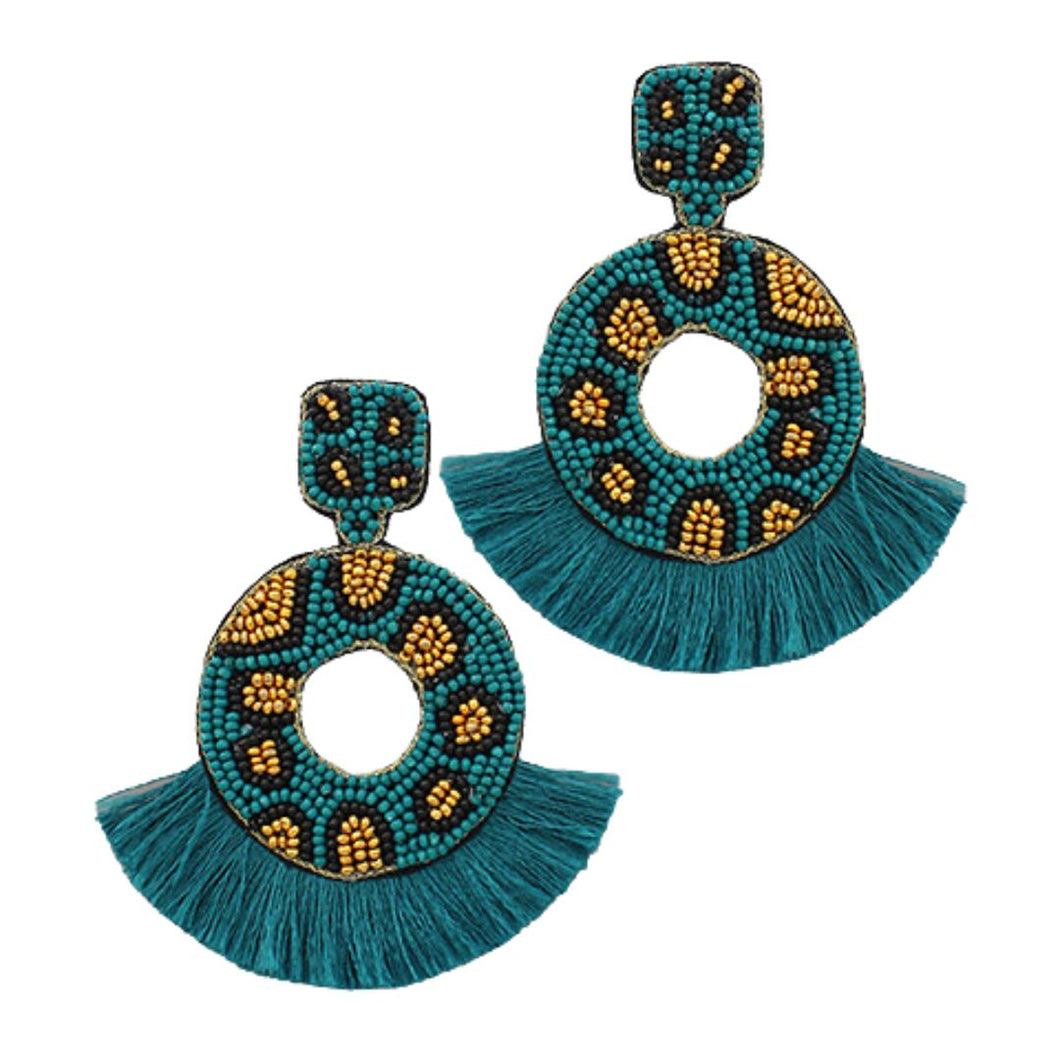 Leopard Circle Tassel Earring