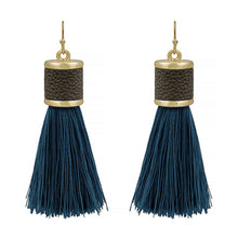 Load image into Gallery viewer, Leather Cap Tassel Earring
