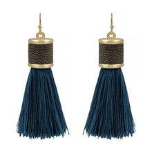 Load image into Gallery viewer, Leather Cap Tassel Earring
