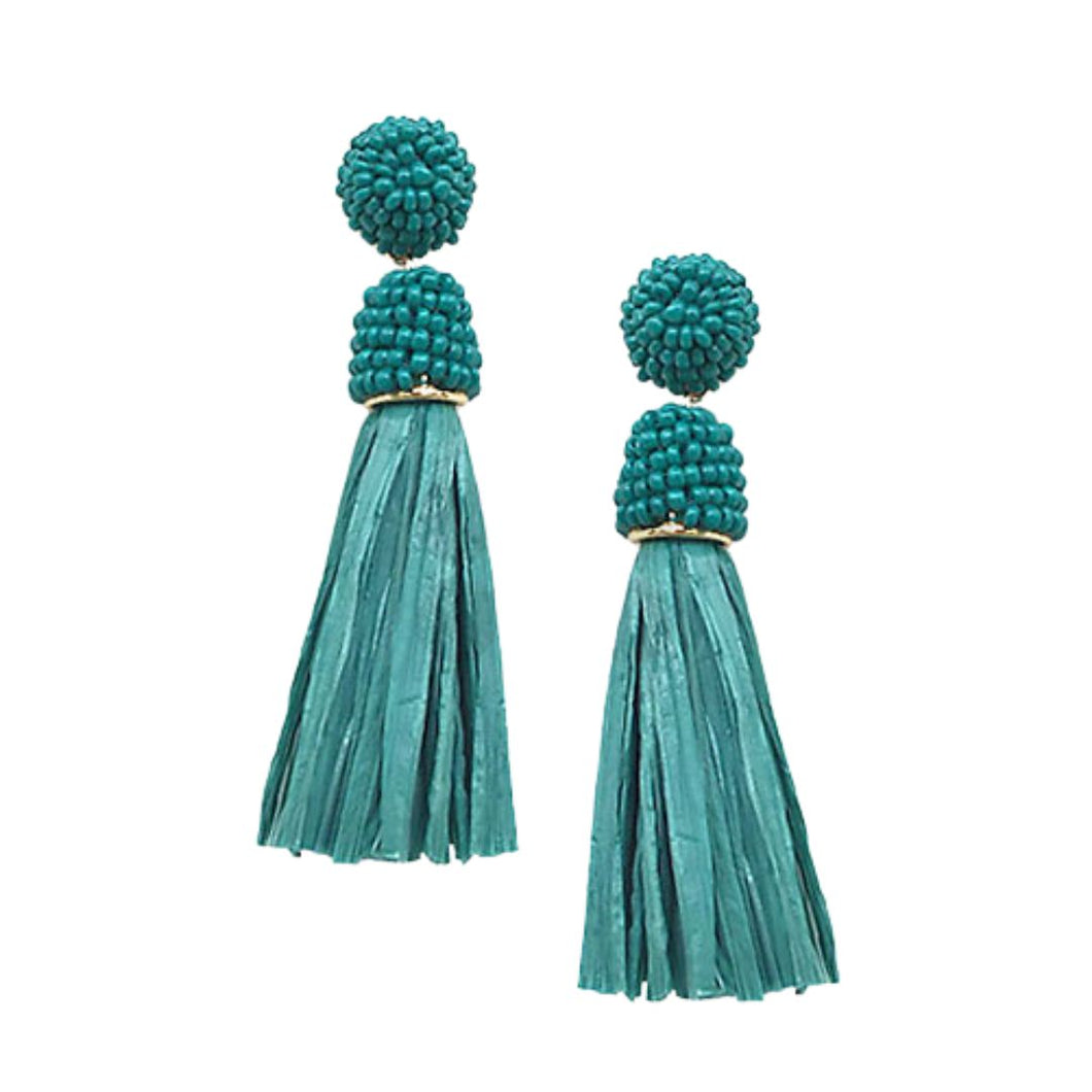 Beads & Raffia Tassel Dangle Earring