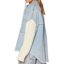 Load image into Gallery viewer, Denim Shacket with Knit Sweater Sleeves
