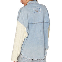 Load image into Gallery viewer, Denim Shacket with Knit Sweater Sleeves
